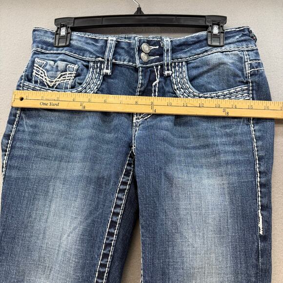 EUC Vigoss Womens Blue Jeans 5/28 Bootcut Western Embroidered Casual Biker Logo - Picture 9 of 12